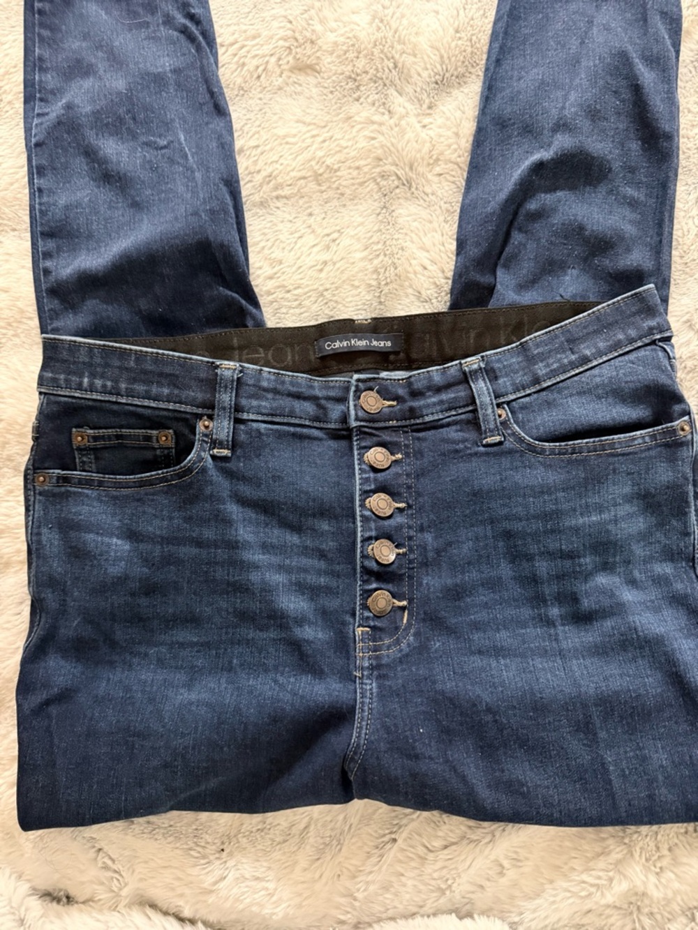 Calvin Klein Jeans Women's Dark Blue Skinny Button-Fly Jeans - Picture 3 of 6